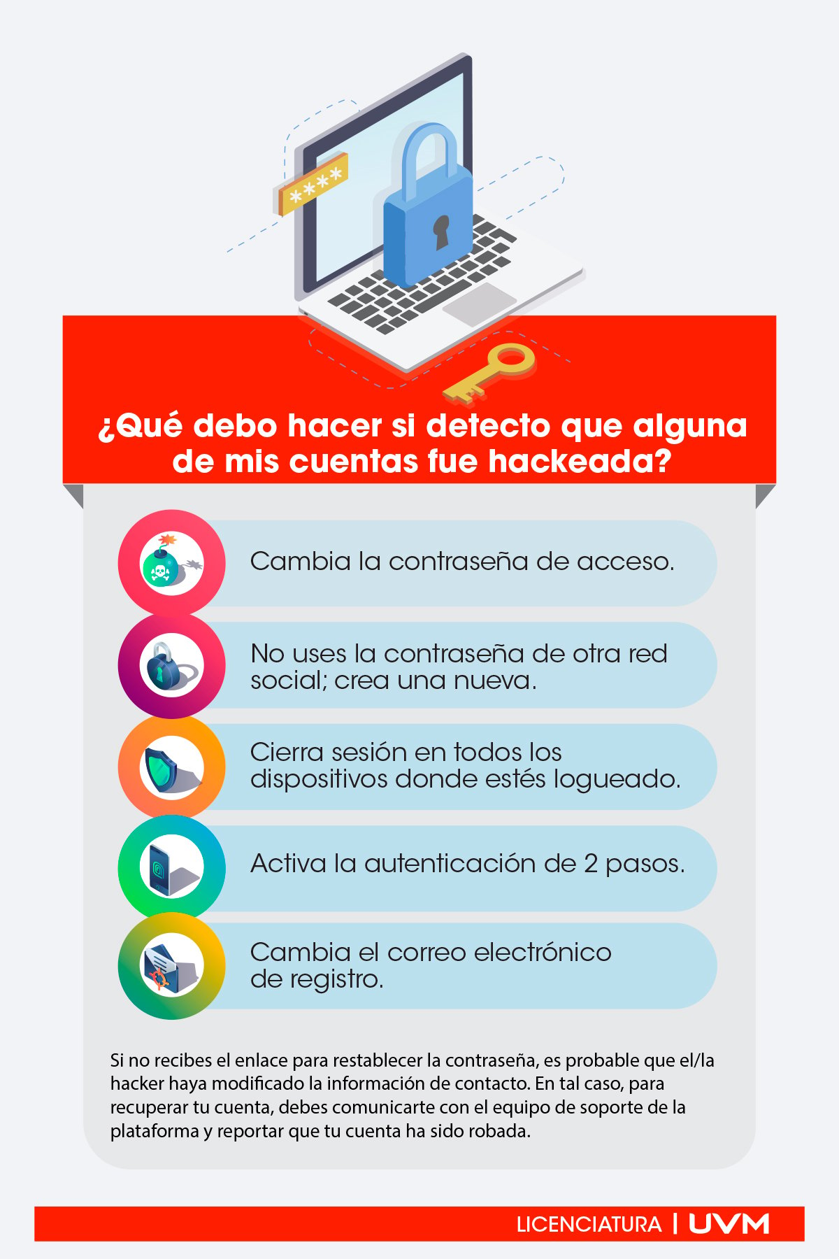 ¿Qué debo hacer si detecto que alguna de mis cuentas fue hackeada?