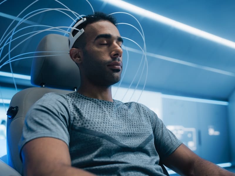 Hombre sentado en un estudio de neurociencia para aprender más en menos tiempo