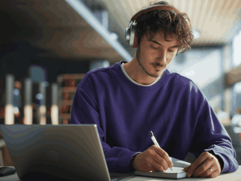 Estudiante de prepa online UVM trabajando en lap top