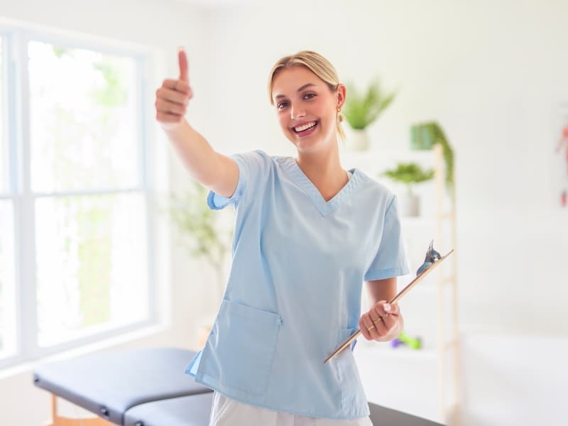 mujer fisioterapeuta feliz